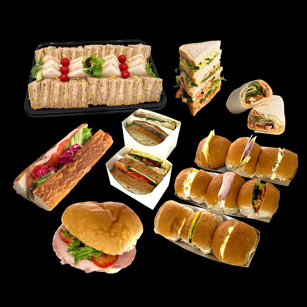 Selection of sandwich platters, wraps, baguettes and filled rolls