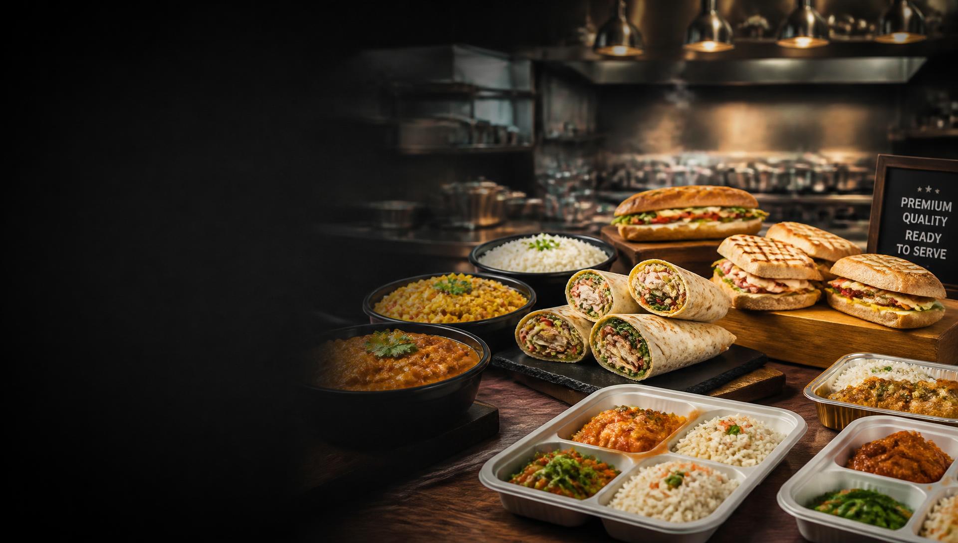 Cooked ready meals including wraps, baguettes, panini and curry meals
